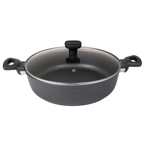 MasterPan Modern Series 5 qt. Cast Aluminum Nonstick Saute Pan in Black with Glass Lid