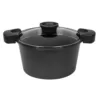 MasterPan Innovative Series 5 qt. Cast Aluminum Non-Stick Stock N Pasta Pot in Black with Easy Pour Strainer and Glass Lid