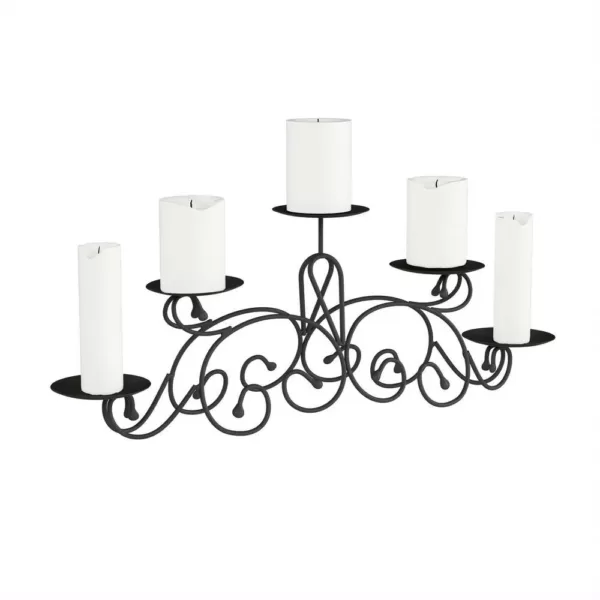 Lavish Home 5 Candle Matte Black Candelabra with Classic Scroll Design