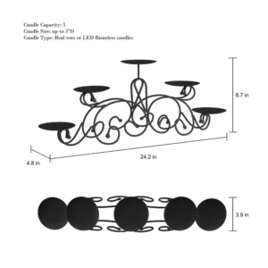 Lavish Home 5 Candle Matte Black Candelabra with Classic Scroll Design