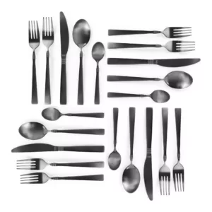 MegaChef Cravat 20-Piece Matte Black Flatware Utensil Set, 18/10 Stainless Steel Silverware Metal (Service for 4)