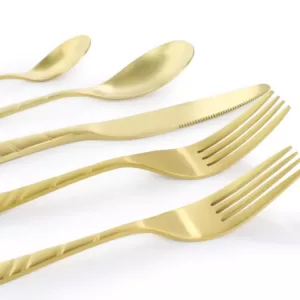 MegaChef La Vague 20-Piece Matte Gold Flatware Utensil Set, 18/10 Stainless Steel Silverware Metal (Service for 4)