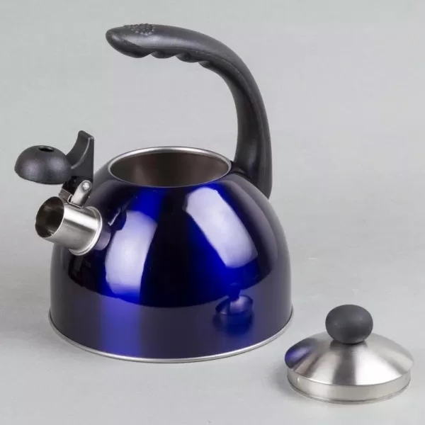 Creative Home Rhapsody 2.1 Qt. (8.4 Cup) Stainless Steel Whistling Tea Kettle with Metallic Blue Powder Coating