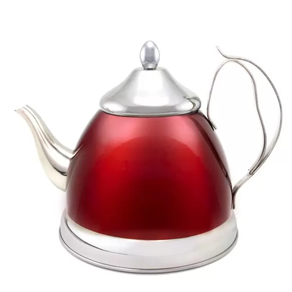 Creative Home Nobili-Tea 2.0 qt. Metallic Cranberry Stainless Steel Tea Kettle with Removable Infuser Basket