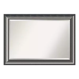 Amanti Art Quick 42 in. W x 30 in. H Framed Rectangular Beveled Edge Bathroom Vanity Mirror in Metallic Silver