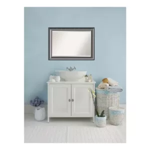 Amanti Art Quick 42 in. W x 30 in. H Framed Rectangular Beveled Edge Bathroom Vanity Mirror in Metallic Silver