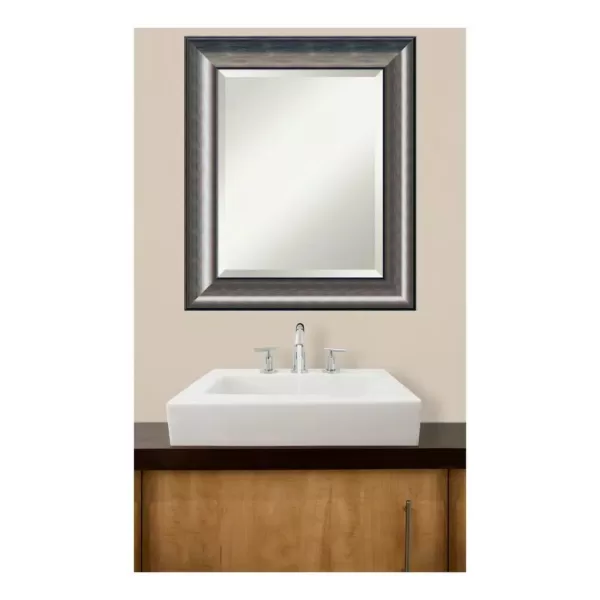 Amanti Art Quick Metallic Silver Scoop Wood 22 in. W x 26 in. H Single Contemporary Bathroom Vanity Mirror