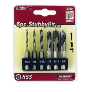 Milescraft Wood Stubby Bit Set with 1/4 in. Hex Shaft (6-Piece)