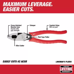 Milwaukee 9 in. High Leverage Lineman's Pliers with Crimper