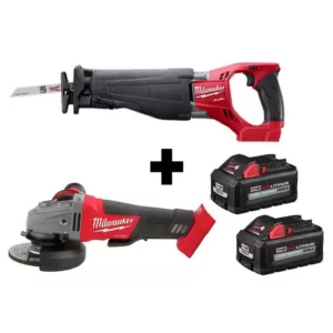 Milwaukee M18 FUEL 18-Volt 4-1/2 in./5 in. Lithium-Ion Brushless Cordless Grinder with Reciprocating Saw and 2 Batteries