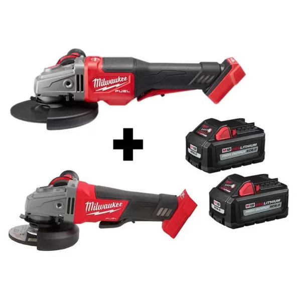 Milwaukee M18 FUEL 18-Volt 4-1/2 in./5 in. Cordless Grinder with Paddle Switch with Braking Grinder & (2) M18 6.0 Batteries