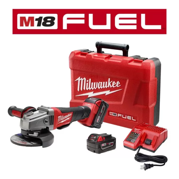 Milwaukee M18 FUEL 18-Volt Lithium-Ion Brushless Cordless 4-1/2 in. /5 in. Grinder with Paddle Switch Kit w/(2) 5.0 Ah Batteries