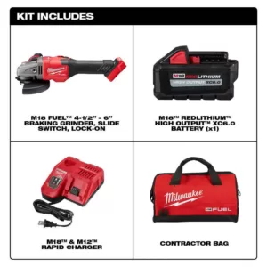 Milwaukee M18 FUEL 18-Volt Lithium-Ion Brushless Cordless 4-1/2 in./6 in. Grinder with Slide Switch Kit and One 6.0 Ah Battery