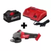 Milwaukee M18 FUEL 18-Volt Lithium-Ion Brushless Cordless 4-1/2 in./5 in. Grinder Paddle Switch w/ Super Charger and 8.0Ah Battery