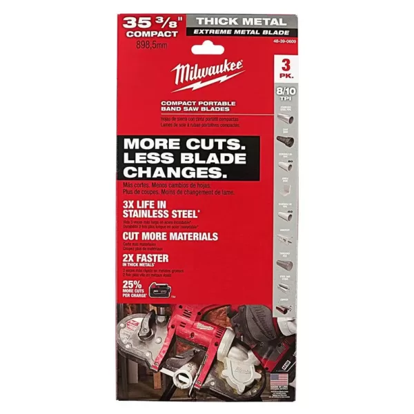 Milwaukee 35-3/8 in. 8/10 TPI Metal Compact Extreme Metal Cutting Band Saw Blade (3-Pack)