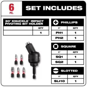 Milwaukee SHOCKWAVE IMPACT DUTY 30 Degree Knuckle Bit Holder Set (6-Piece)