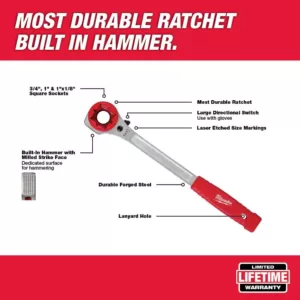 Milwaukee Lineman's High Leverage Ratcheting Wrench with Milled Strike Face