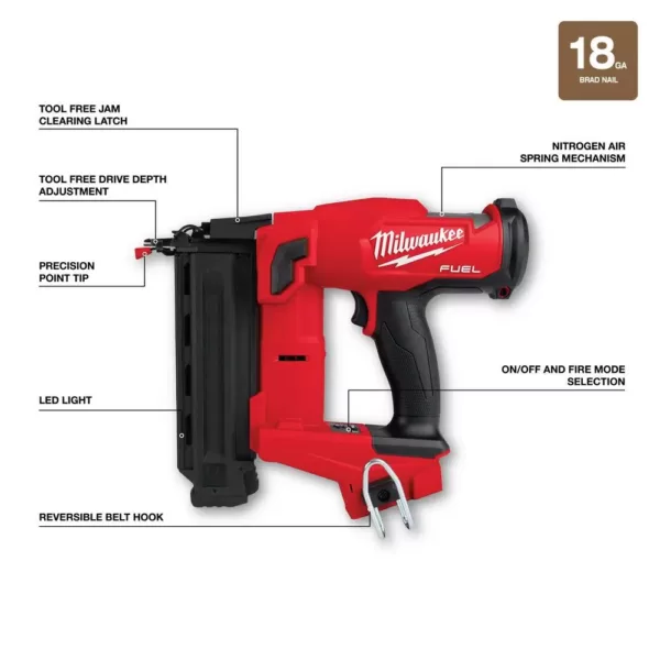 Milwaukee M18 FUEL 18-Volt Lithium-Ion Brushless Cordless Gen II 18-Gauge Brad Nailer (Tool-Only)