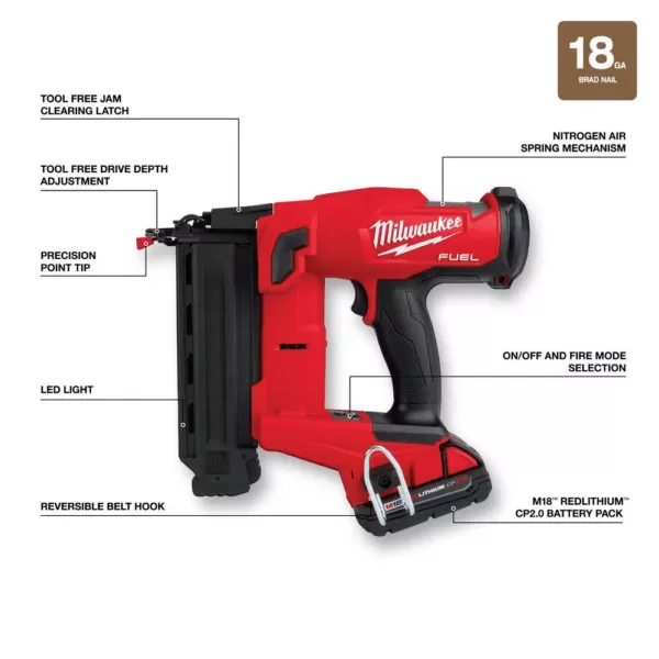 Milwaukee M18 FUEL GEN II 18-Volt 18-Gauge Lithium-Ion Brushless Cordless Brad Nailer Kit with M18 Oscillating Multi-Tool