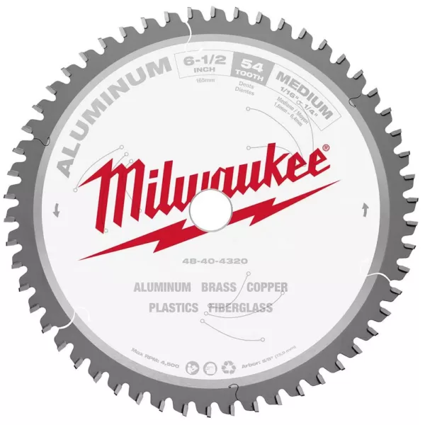 Milwaukee 6-1/2 in. x 54 Carbide Teeth Aluminum Cutting Circular Saw Blade