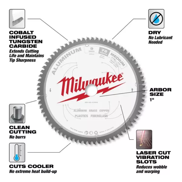 Milwaukee 9 in. x 72 Carbide Teeth Aluminum Cutting Circular Saw Blade