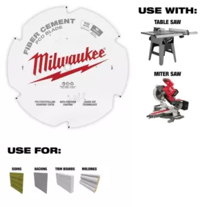 Milwaukee 10 in. x 6-Tooth Polycrystalline Diamond (PCD) Tipped Fiber Cement Cutting Saw Blade