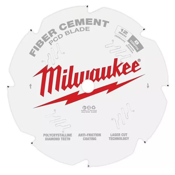 Milwaukee 12 in. x 8-Tooth Polycrystalline Diamond (PCD) Tipped Fiber Cement Cutting Saw Blade