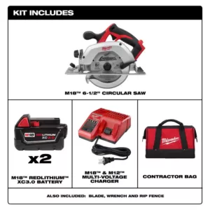 Milwaukee M18 18-Volt Lithium-Ion 6-1/2 in. Cordless Circular Saw Kit with Two 3.0 Ah Batteries, 24T Saw Blade, Charger, Tool Bag