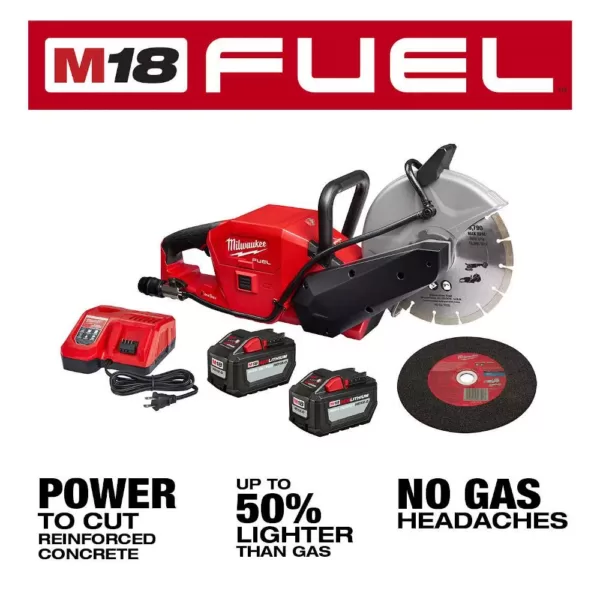 Milwaukee M18 FUEL ONE-KEY 18-Volt Lithium-Ion Brushless Cordless 9 in. Cut Off Saw Kit W/ (2) 12.0Ah Batteries & Rapid Charger