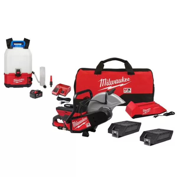 Milwaukee MX FUEL Lithium-Ion Cordless 14 in. Cut Off Saw Kit with 2 Batteries and Switch Tank Backpack Water Supply Kit