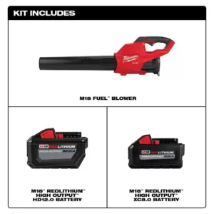 Milwaukee M18 FUEL 120 MPH 450 CFM 18-Volt Lithium-Ion Brushless Cordless Handheld Blower with 12 Ah and 8 Ah Batteries