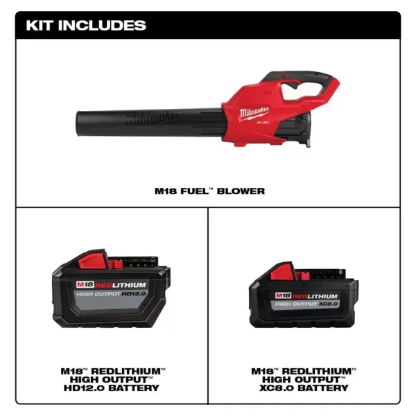 Milwaukee M18 FUEL 120 MPH 450 CFM 18-Volt Lithium-Ion Brushless Cordless Handheld Blower with 12 Ah and 8 Ah Batteries