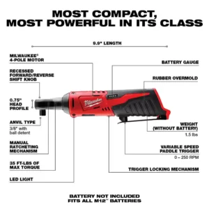 Milwaukee M12 12-Volt Lithium-Ion Cordless 3/8 in. Ratchet (Tool-Only)