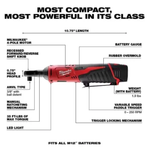 Milwaukee M12 12-Volt Lithium-Ion Cordless 3/8 in. Ratchet and Inflator Combo Kit (2-Tool) with (1) Battery and Charger