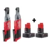 Milwaukee M12 FUEL 12-Volt Lithium-Ion Brushless Cordless 3/8 in. and 1/4 in. Ratchets with two 3.0 Ah Batteries