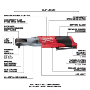 Milwaukee M12 FUEL 12-Volt Lithium-Ion Brushless Cordless 3/8 in. and 1/4 in. Ratchets with two 3.0 Ah Batteries