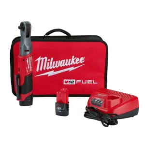 Milwaukee M12 FUEL 12-Volt Lithium-Ion Brushless Cordless 3/8 in. Ratchet Kit with (2) 2.0Ah Batteries, Charger & Tool Bag