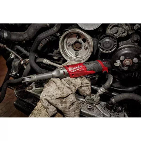 Milwaukee M12 FUEL 12-Volt Lithium-Ion Brushless Cordless 1/4 in. Extended Reach Ratchet Kit with Metric Ratcheting Wrench Set