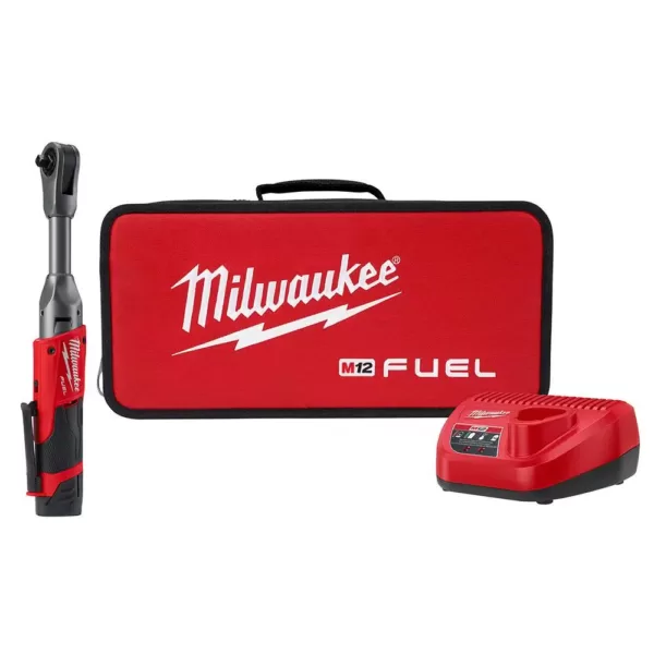 Milwaukee M12 FUEL 12-Volt Lithium-Ion Brushless Cordless 3/8 in. Extended Reach Ratchet Kit with One 2.0 Ah Batteries