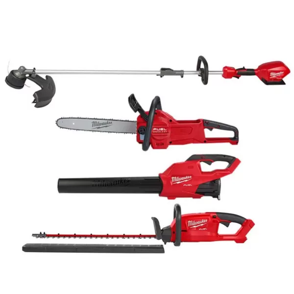 Milwaukee M18 FUEL 18-Volt Lithium-Ion Cordless Brushless String Grass Trimmer, Blower, Hedge Trimmer and Chainsaw Combo Kit