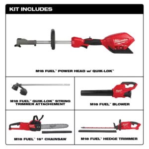 Milwaukee M18 FUEL 18-Volt Lithium-Ion Cordless Brushless String Grass Trimmer, Blower, Hedge Trimmer and Chainsaw Combo Kit