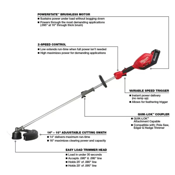 Milwaukee M18 FUEL 18-Volt Lithium-Ion Brushless Cordless String Trimmer with QUIK-LOK Attachment Capability and 8.0 Ah Battery