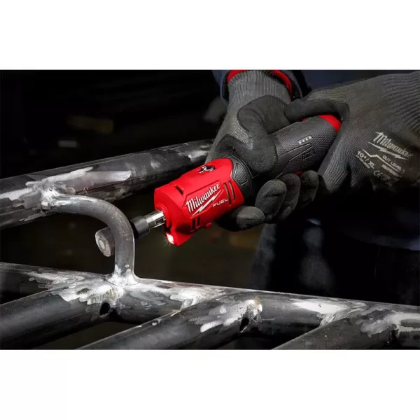 Milwaukee M12 FUEL 12-Volt Lithium-Ion Brushless Cordless 1/4 in. Straight Die Grinder Kit with Two 2.0 Ah Batteries