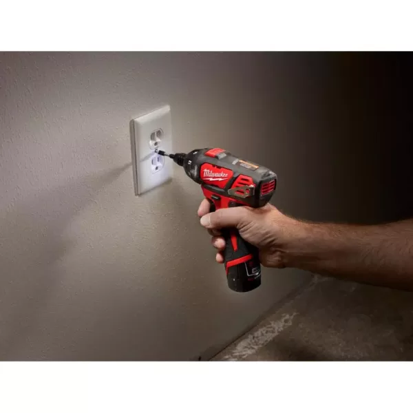 Milwaukee M12 12-Volt Lithium-Ion Cordless 1/4 in. Hex Screwdriver Kit w/Two 1.5Ah Batteries and 25 ft. STUD Tape Measure