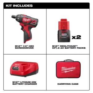 Milwaukee M12 12-Volt Lithium-Ion Cordless 1/4 in. Hex Screwdriver Kit w/Two 1.5Ah Batteries and 25 ft. STUD Tape Measure