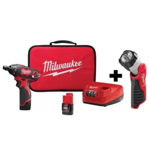 Milwaukee M12 12-Volt Lithium-Ion Cordless 1/4 in. Hex Screwdriver Kit with LED Light, Two 1.5Ah Batteries, Charger and Tool Bag