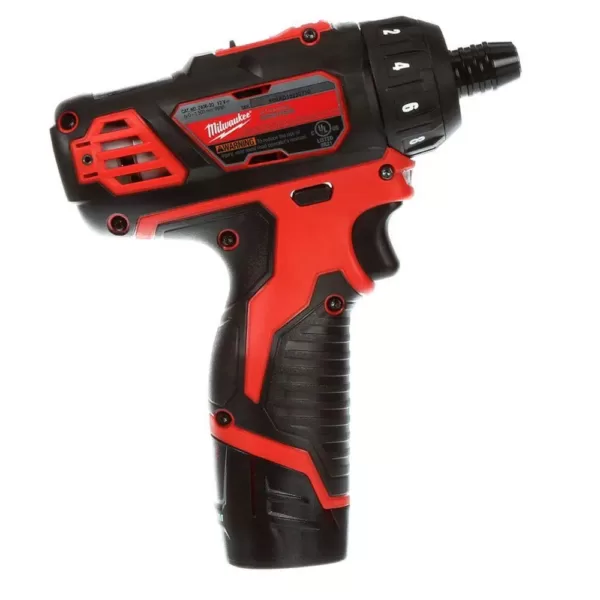 Milwaukee M12 12-Volt Lithium-Ion Cordless 1/4 in. Hex 2-Speed Screwdriver Kit with Two 1.5 Ah Batteries and Hard Case