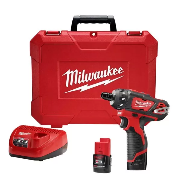 Milwaukee M12 12-Volt Lithium-Ion Cordless 1/4 in. Hex 2-Speed Screwdriver Kit with Two 1.5 Ah Batteries and Hard Case