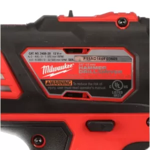 Milwaukee M12 12-Volt Lithium-Ion Cordless 3/8 in. Hammer Drill/Driver (Tool-Only)