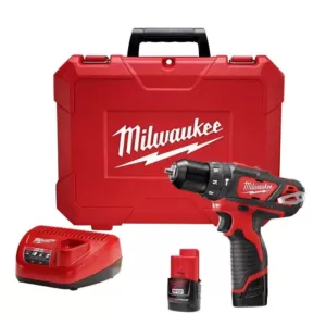 Milwaukee M12 12-Volt Lithium-Ion Cordless 3/8 in. Hammer Drill/Driver Kit with Two 1.5 Ah Batteries and Hard Case